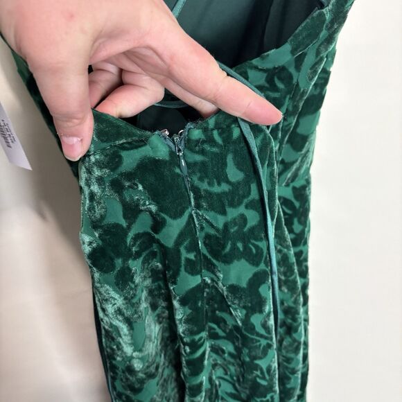 Lulu’s Womens Leave You Wishing Emerald Green Burnout Velvet Lace-Up Dress Sz L - Picture 11 of 12